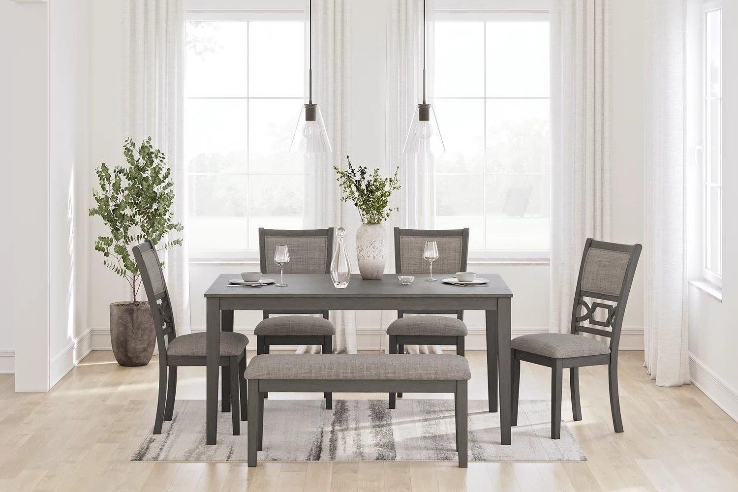 Wrenning Dining Table and 4 Chairs and Bench In Gray D425325
