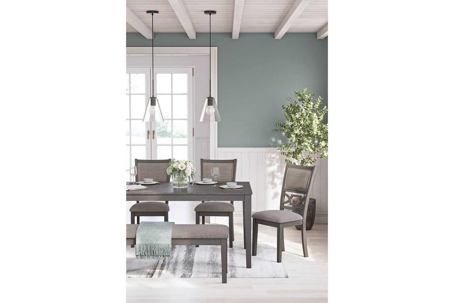 Wrenning Dining Table and 4 Chairs and Bench In Gray D425325