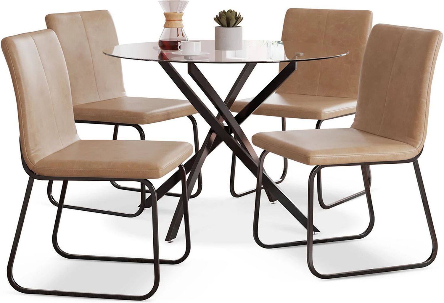 Pharwynn Dining Room Set In Toast and Black D446D2