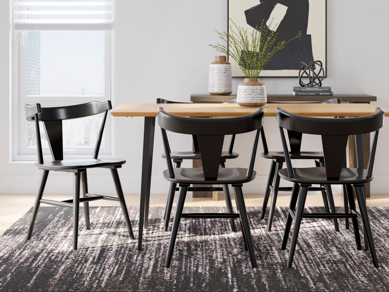 Gretlynn 5-Piece Dining Room Set In Black and Natural D501D3