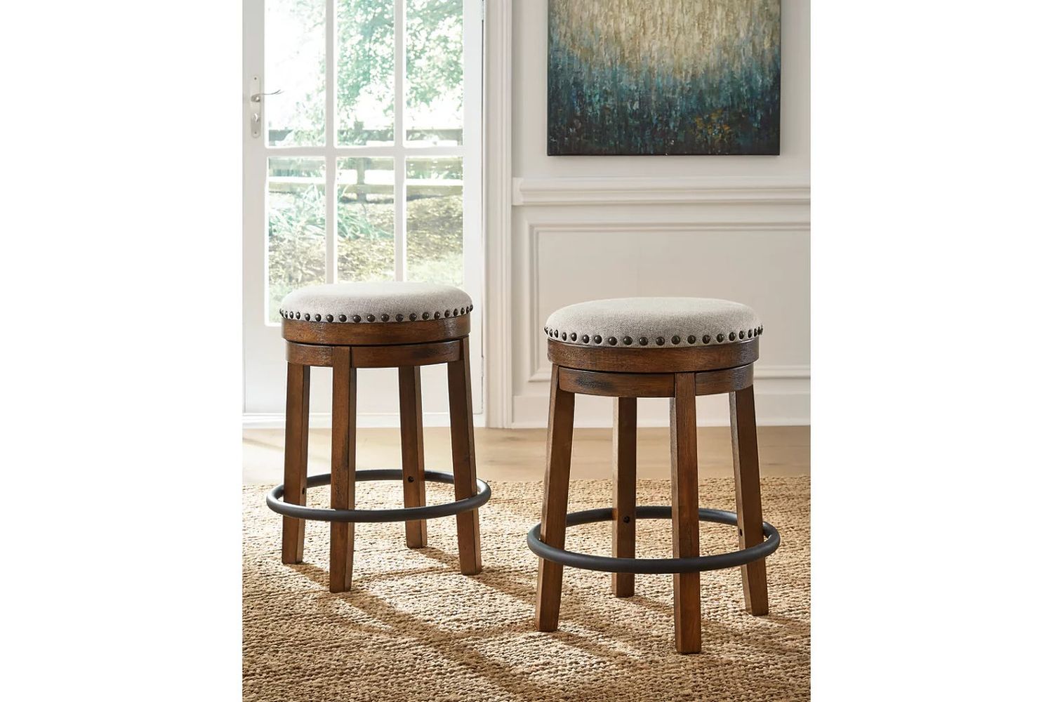 Valebeck Beige And Brown Swivel Counter Height Stool D546124