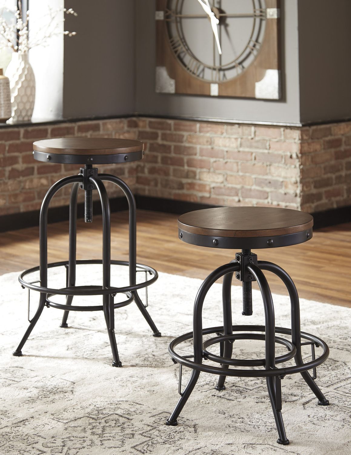 Valebeck Brown Swivel Barstool Set of 2 D546224