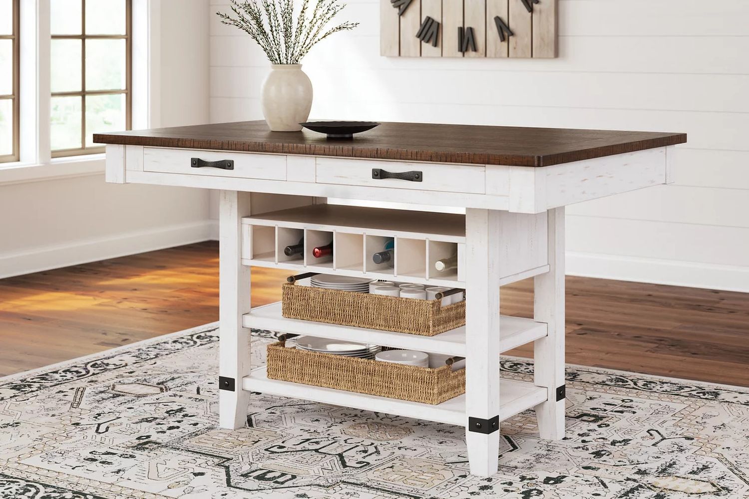 Valebeck White And Brown Rectangular Dining Room Counter Table D54632