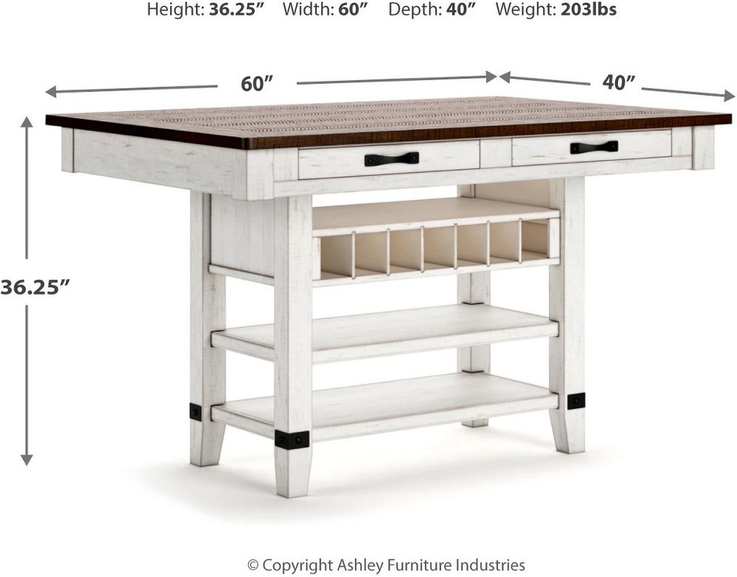 Valebeck White And Brown Rectangular Dining Room Counter Table D54632