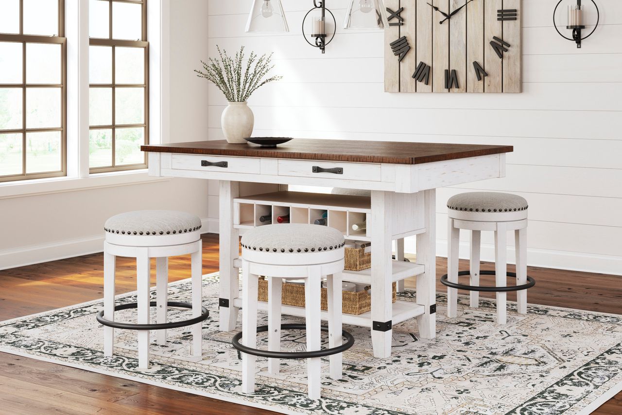 Valebeck White And Brown Rectangular Dining Room Counter Table D54632