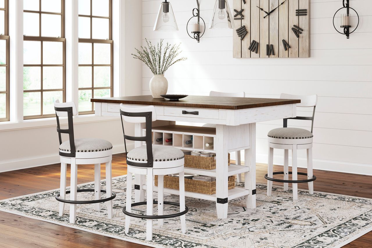Valebeck White And Brown Rectangular Dining Room Counter Table D54632