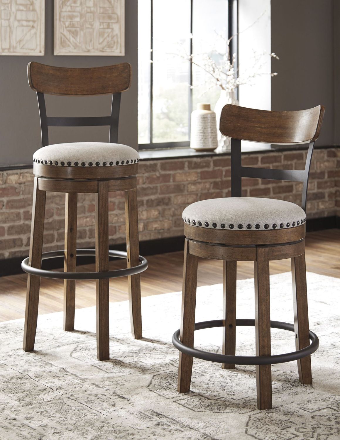 Valebeck Beige Tall Upholstered Swivel Barstool D546430