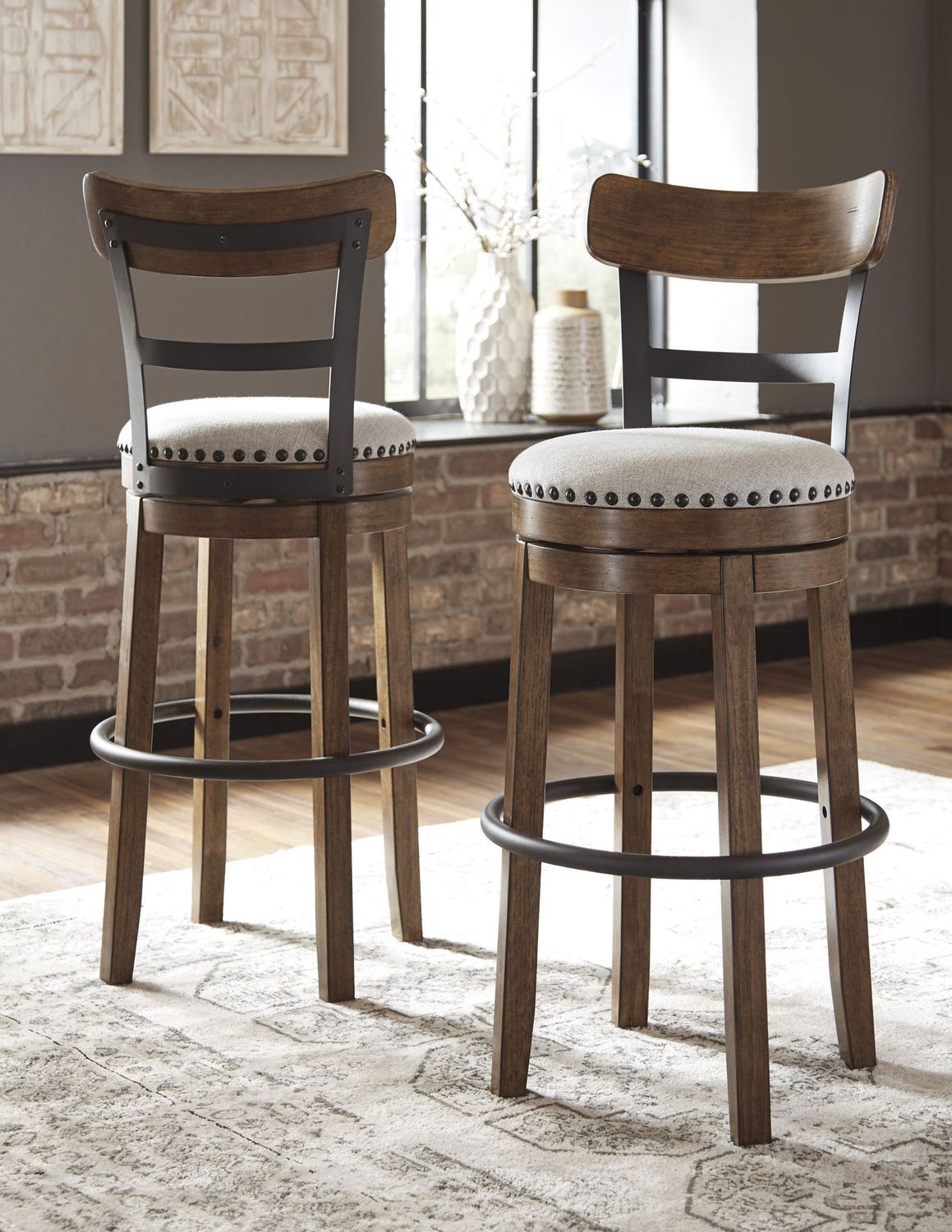 Valebeck Beige Tall Upholstered Swivel Barstool D546430