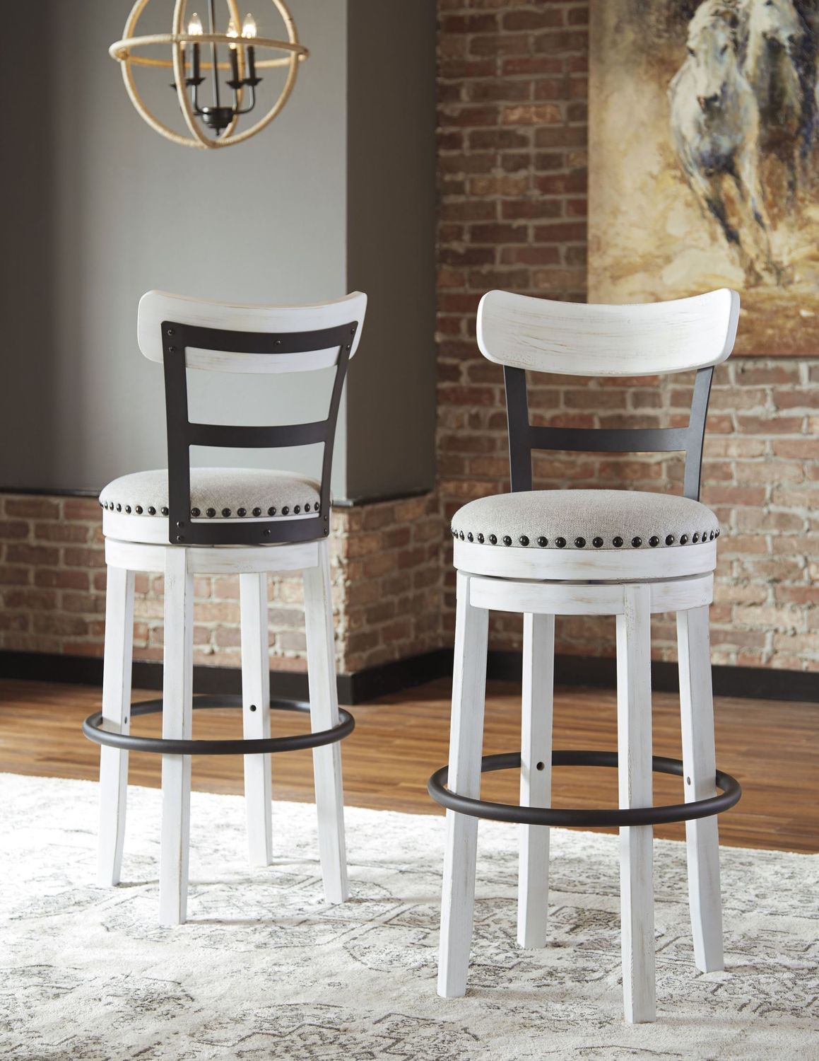 Valebeck Linen Tall Upholstered Swivel Barstool D546530