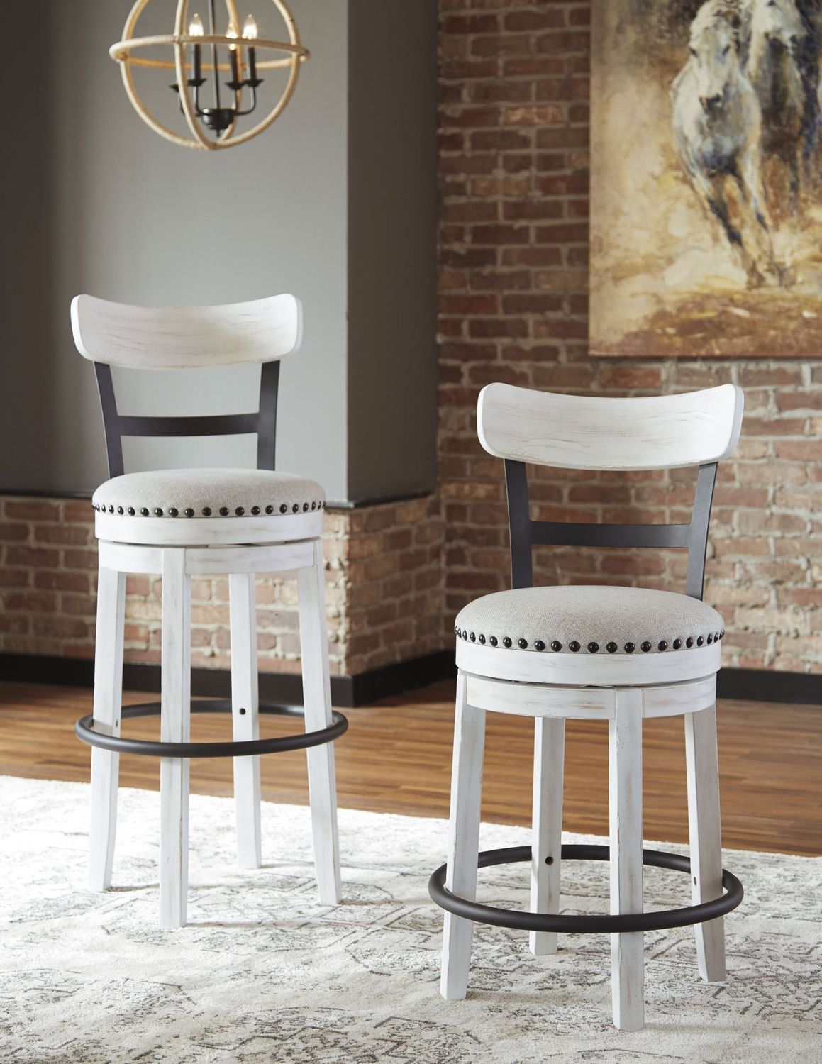 Valebeck Linen Tall Upholstered Swivel Barstool D546530