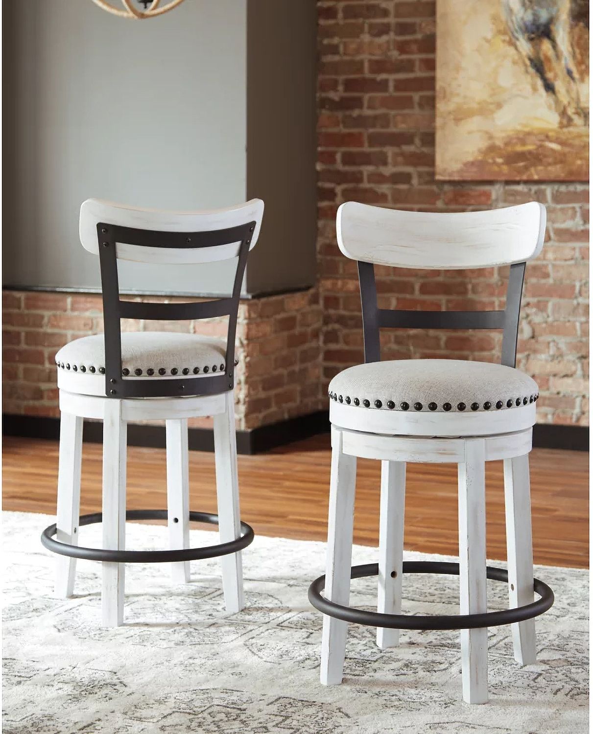 Valebeck Linen Tall Upholstered Swivel Barstool D546530