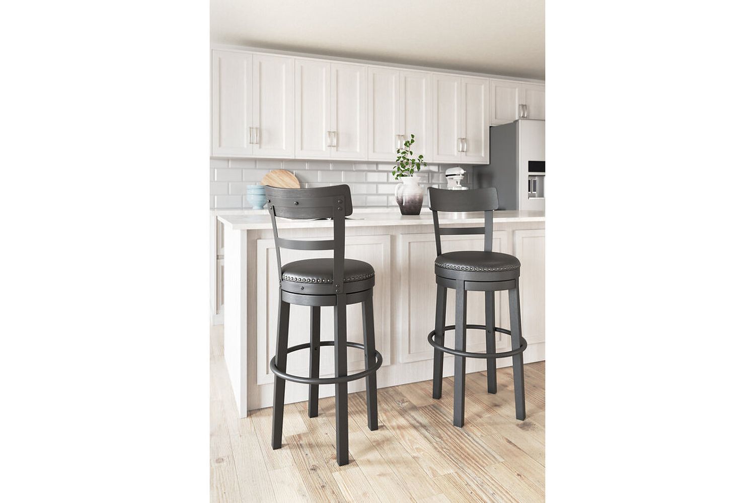 Valebeck Black Tall Upholstered Swivel Barstool D546630