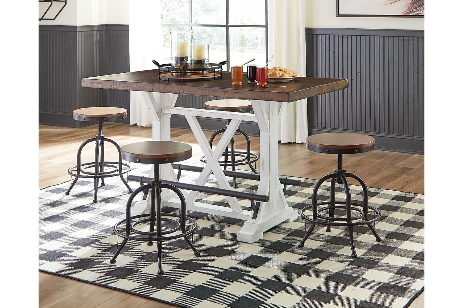 Valebeck Counter Height Dining Room Set In White and Brown D546D8