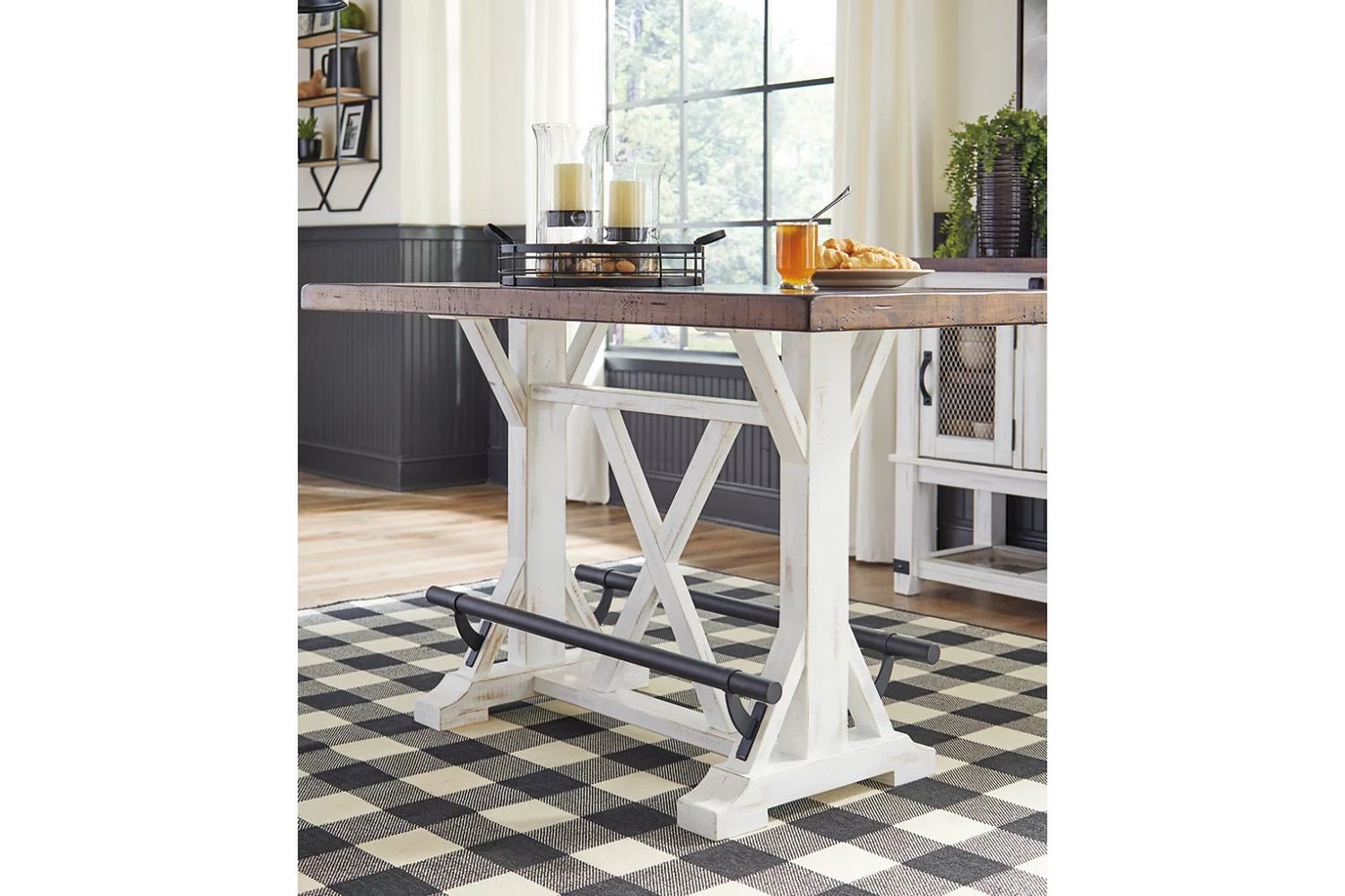 Valebeck Counter Height Dining Room Set In White and Brown D546D8