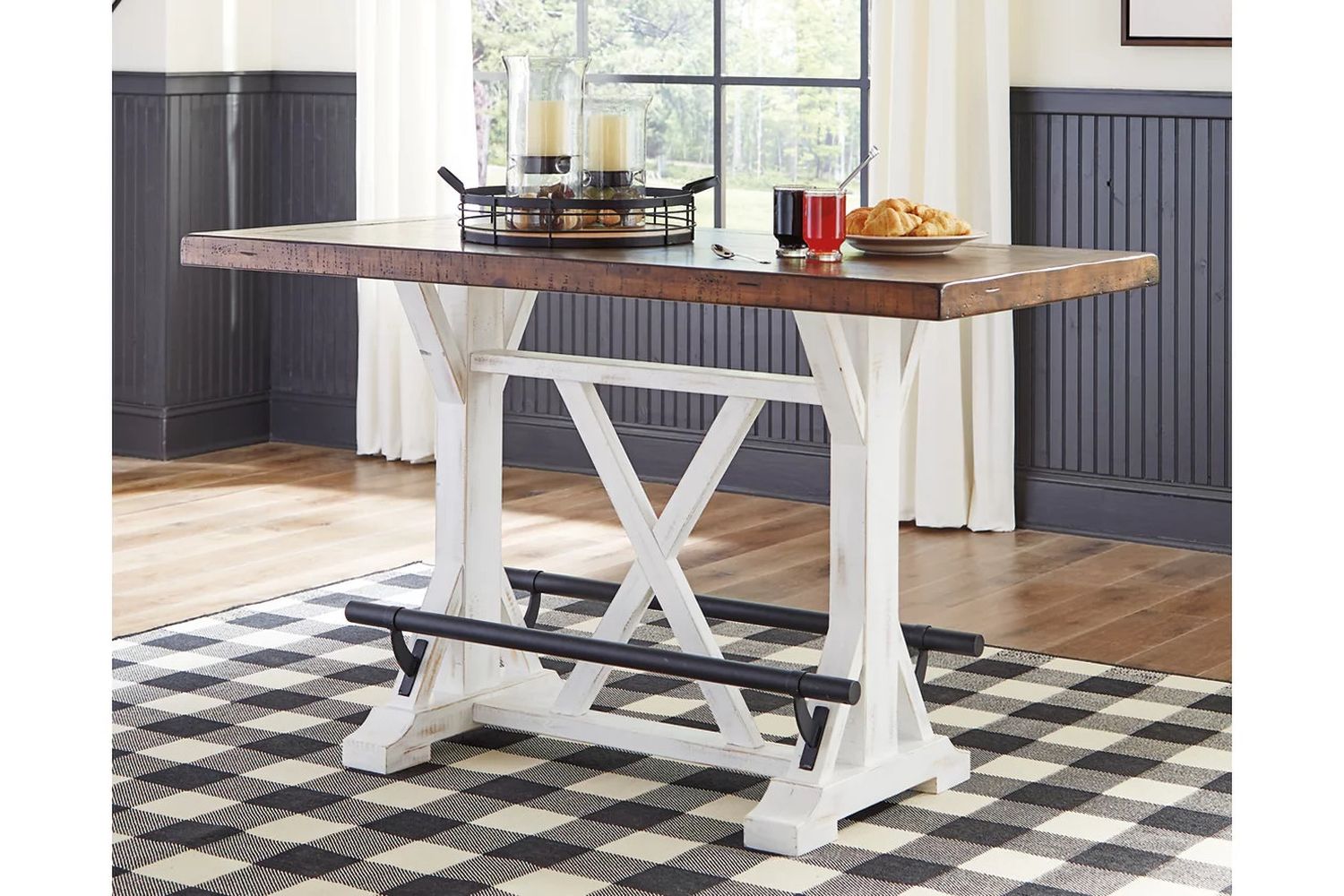 Valebeck Counter Height Dining Room Set In White and Brown D546D8