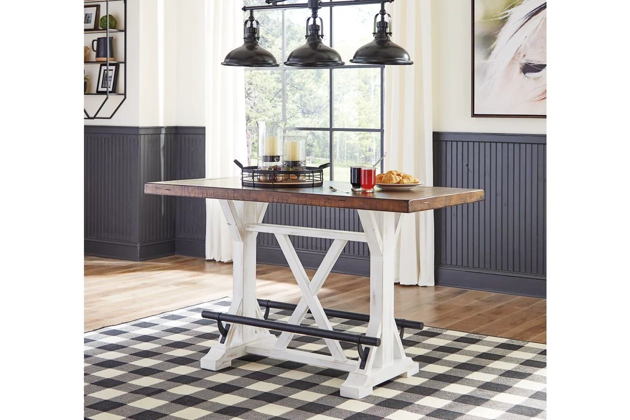 Valebeck Counter Height Dining Room Set In White and Brown D546D8