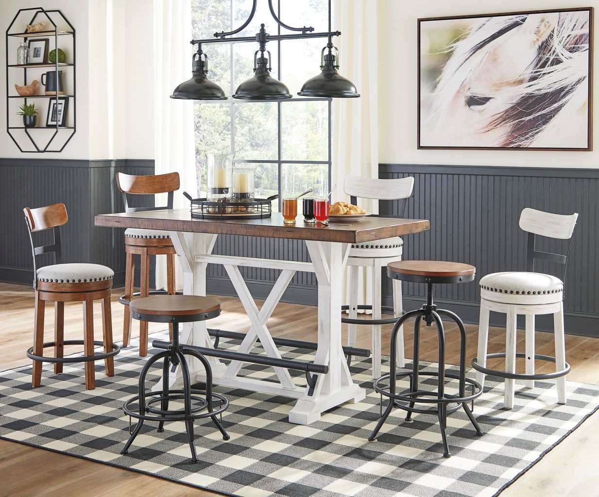Valebeck Counter Height Dining Room Set In White and Brown D546D8