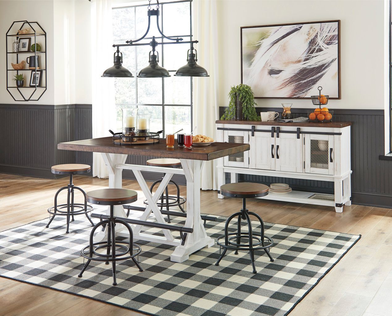 Valebeck Counter Height Dining Room Set In White and Brown D546D8
