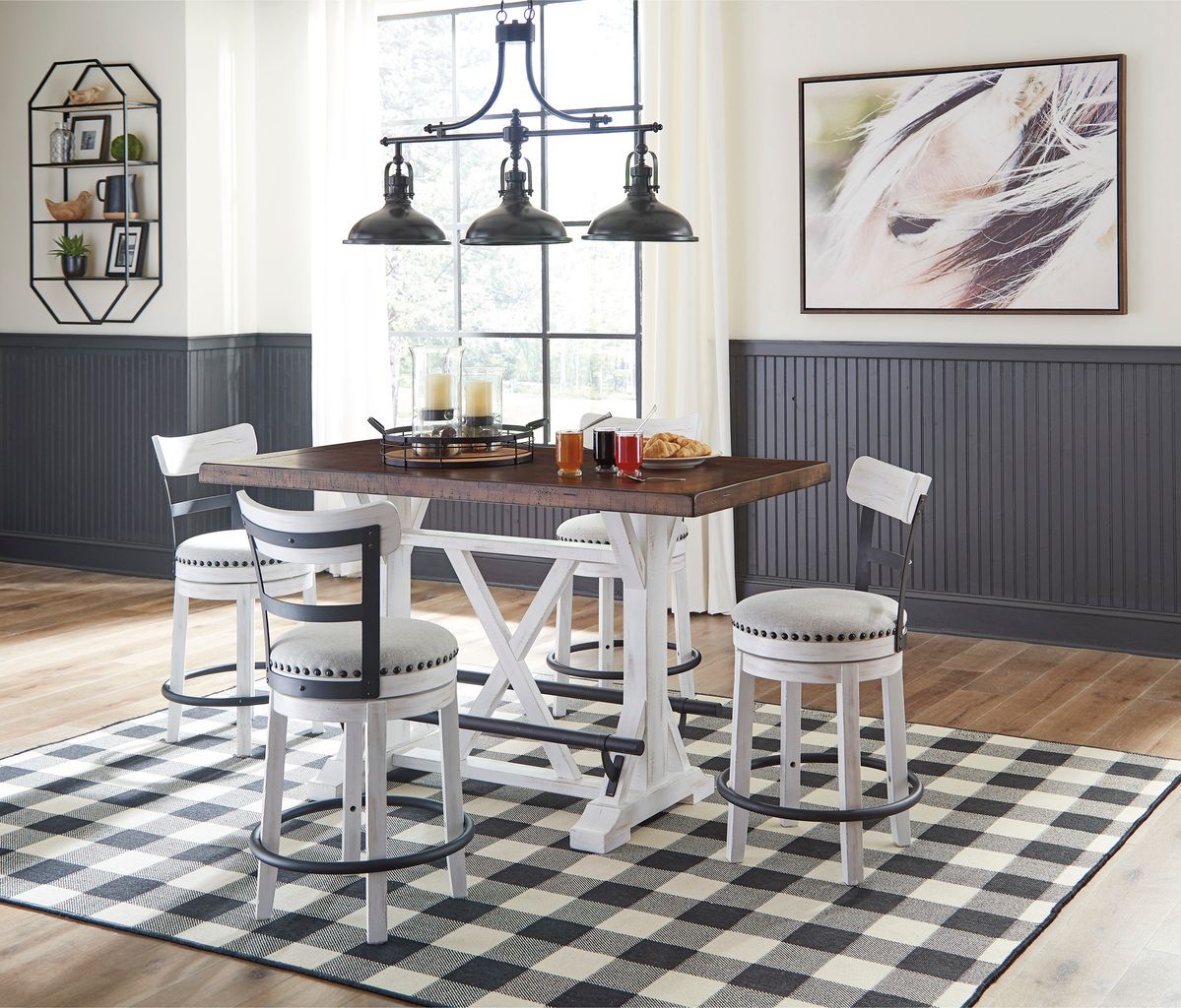 Valebeck Counter Height Dining Room Set In White and Brown D546D8