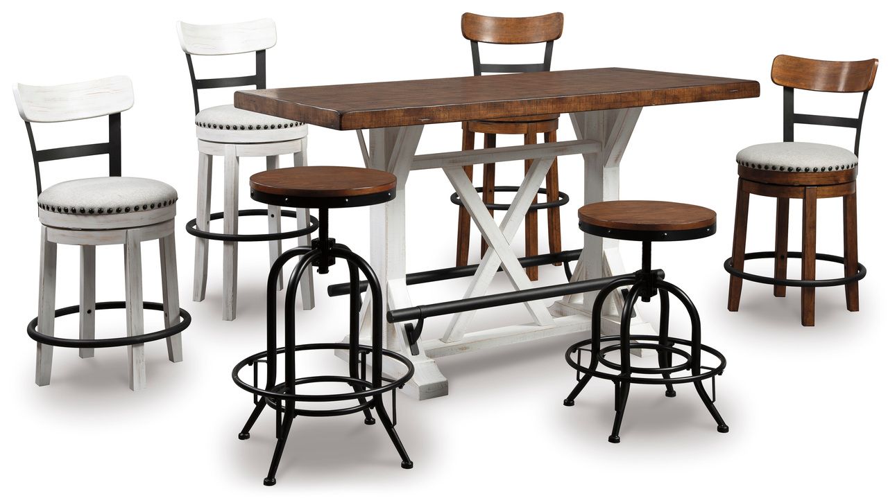 Valebeck Counter Height Dining Room Set In White and Brown D546D8