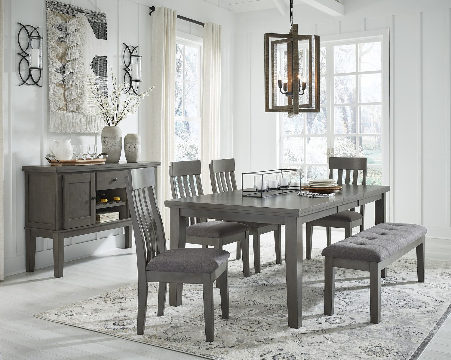 Hallanden Two-tone Gray Large Upholstered Dining Room Bench D58900