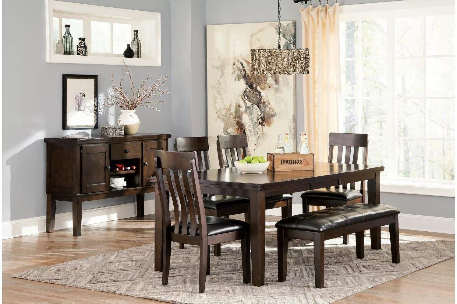 Haddigan Dark Brown Large Upholstered Dining Room Bench D59600