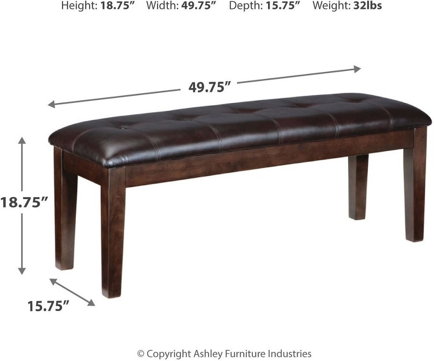 Haddigan Dark Brown Large Upholstered Dining Room Bench D59600