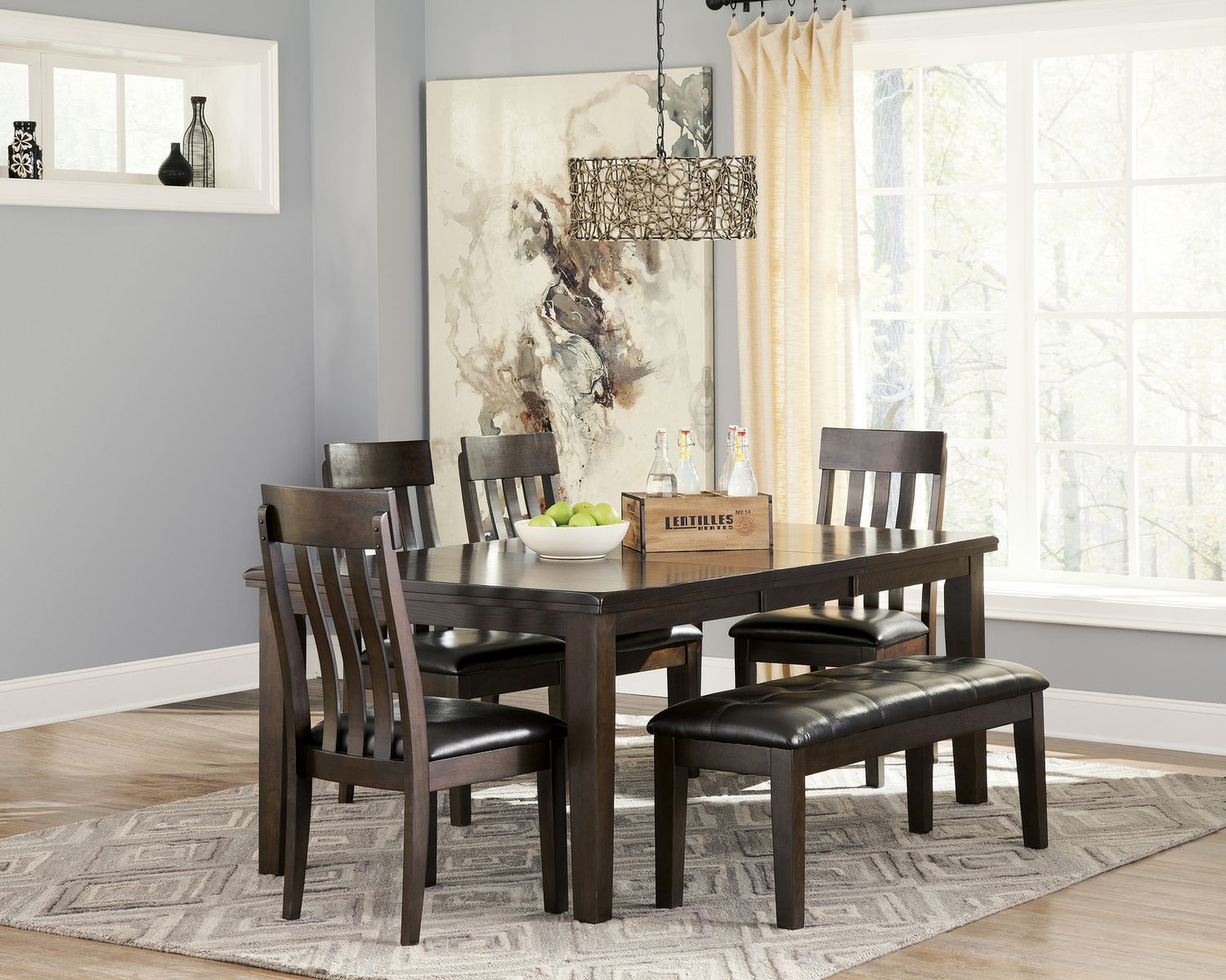 Haddigan Dark Brown Large Upholstered Dining Room Bench D59600