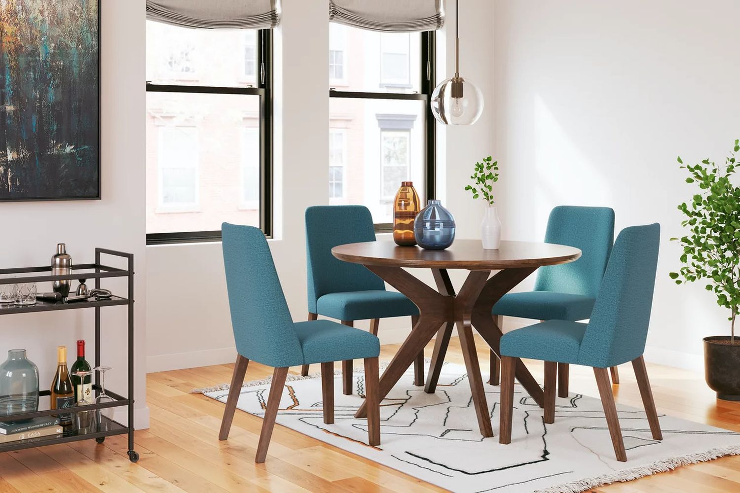 Lyncott Blue And Brown Dining Upholstered Side Chair Set Of 2 D61503