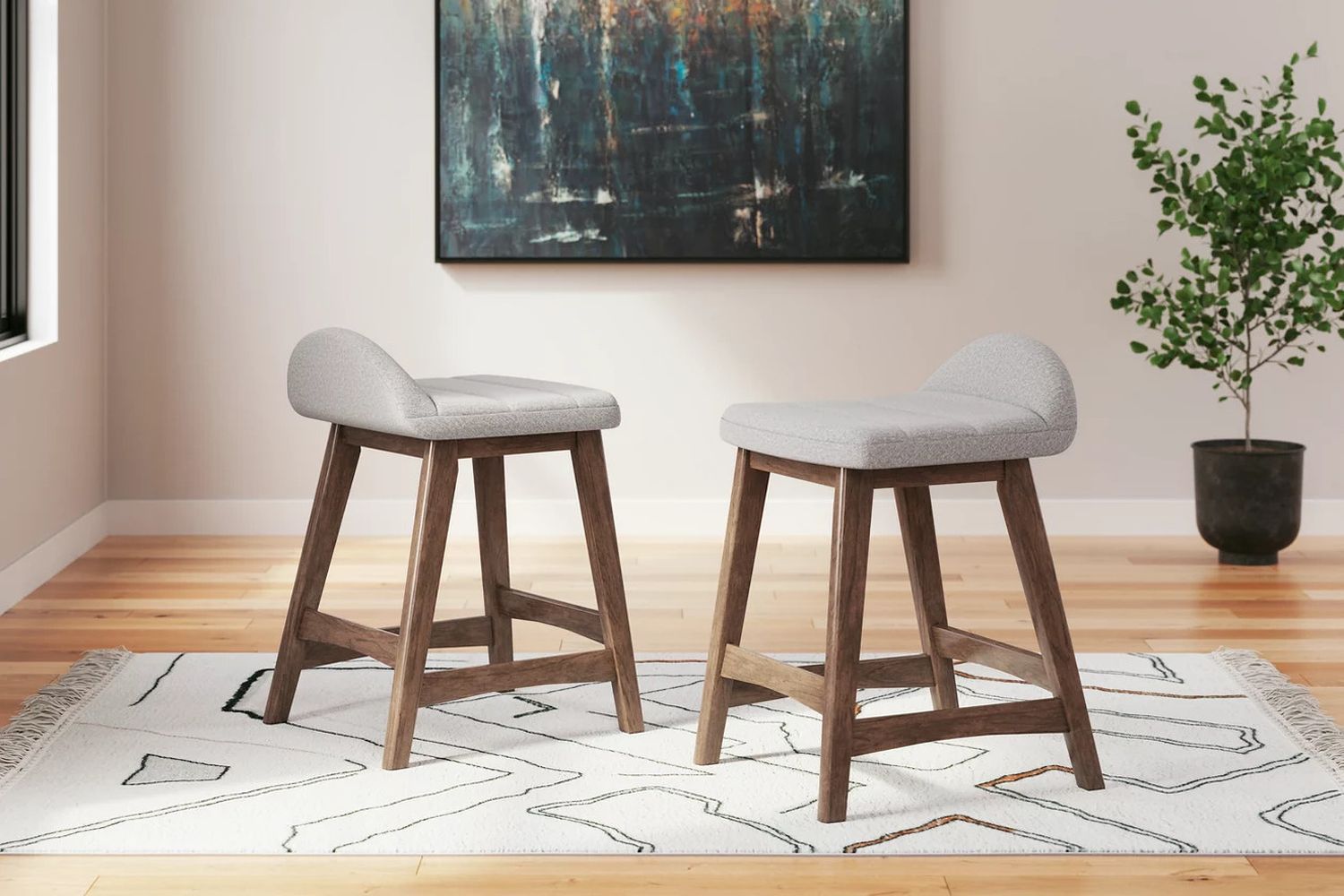 Lyncott Light Gray And Brown Upholstered Barstool Set Of 2 D615124