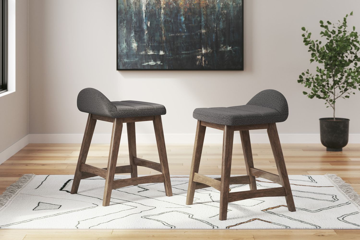 Lyncott Charcoal And Brown Upholstered Barstool Set Of 2 D615224