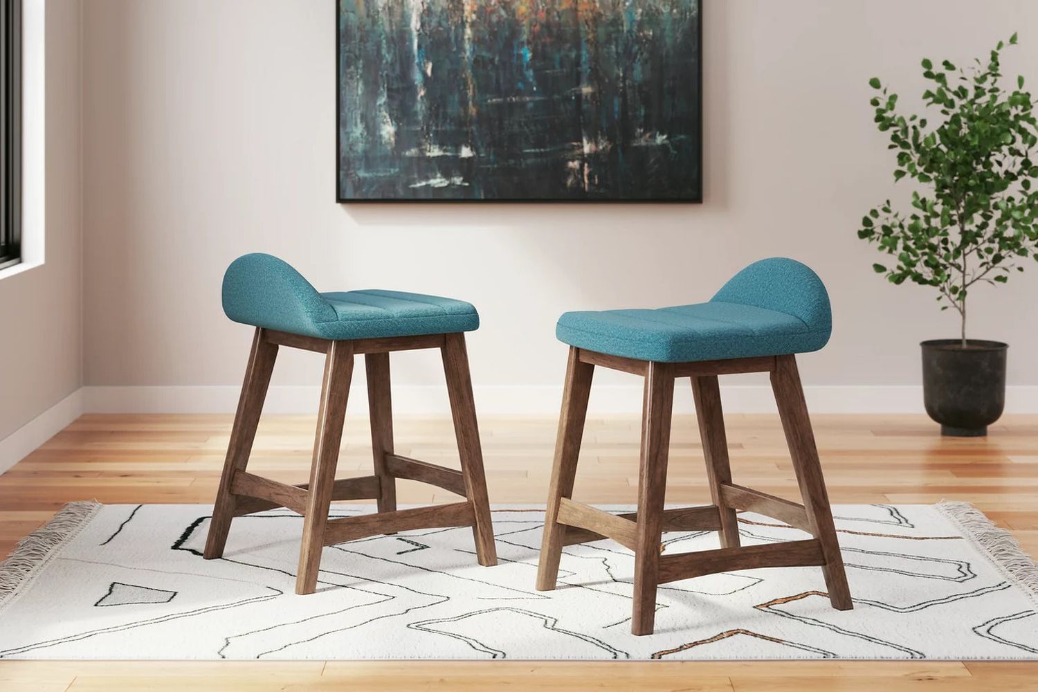 Lyncott Blue And Brown Upholstered Barstool Set Of 2 D615324