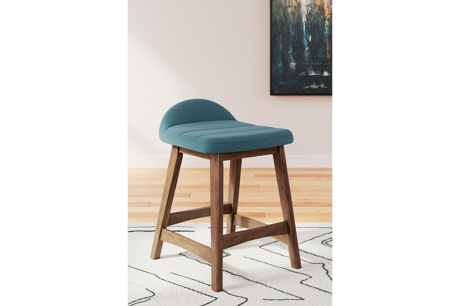 Lyncott Blue And Brown Upholstered Barstool Set Of 2 D615324