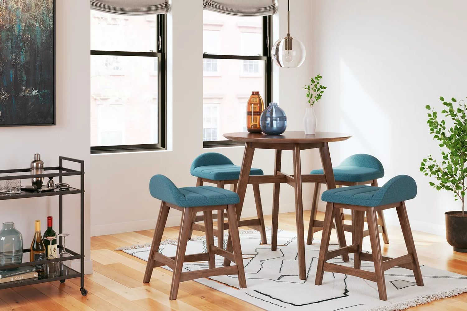 Lyncott Blue And Brown Upholstered Barstool Set Of 2 D615324