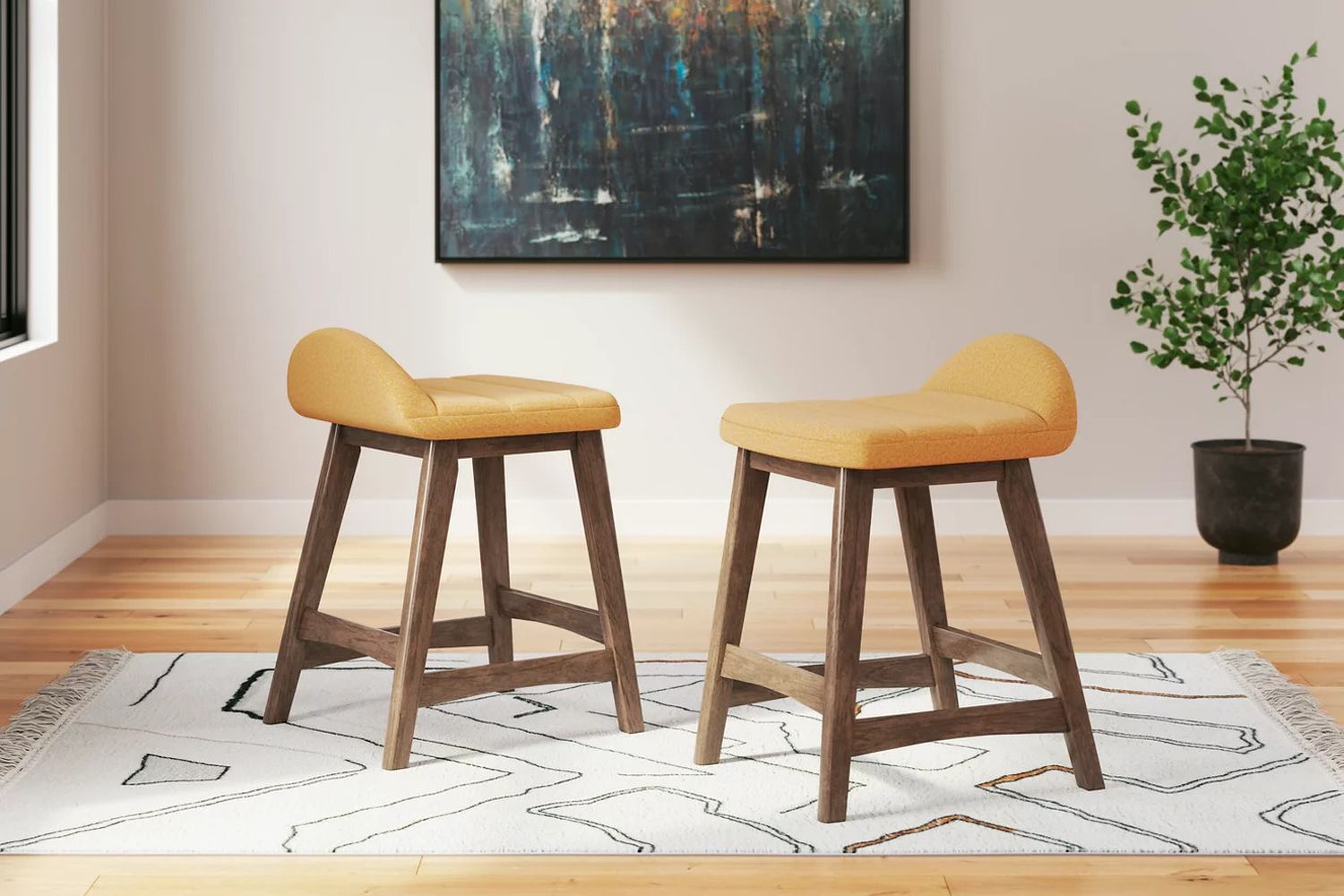 Lyncott Mustard And Brown Upholstered Barstool Set Of 2 D615424