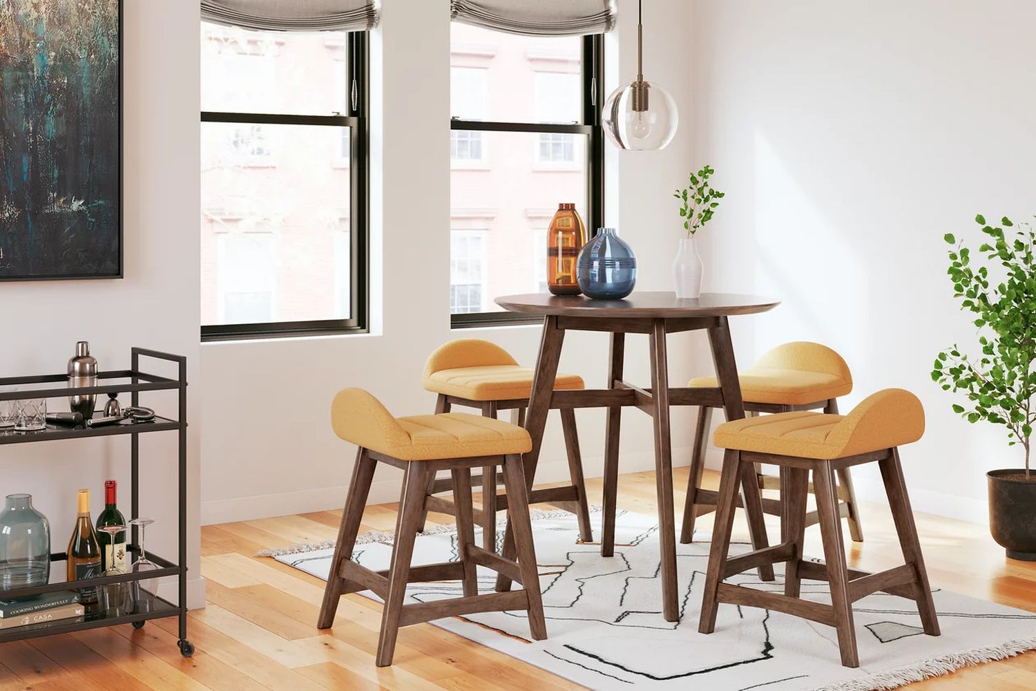 Lyncott Mustard And Brown Upholstered Barstool Set Of 2 D615424