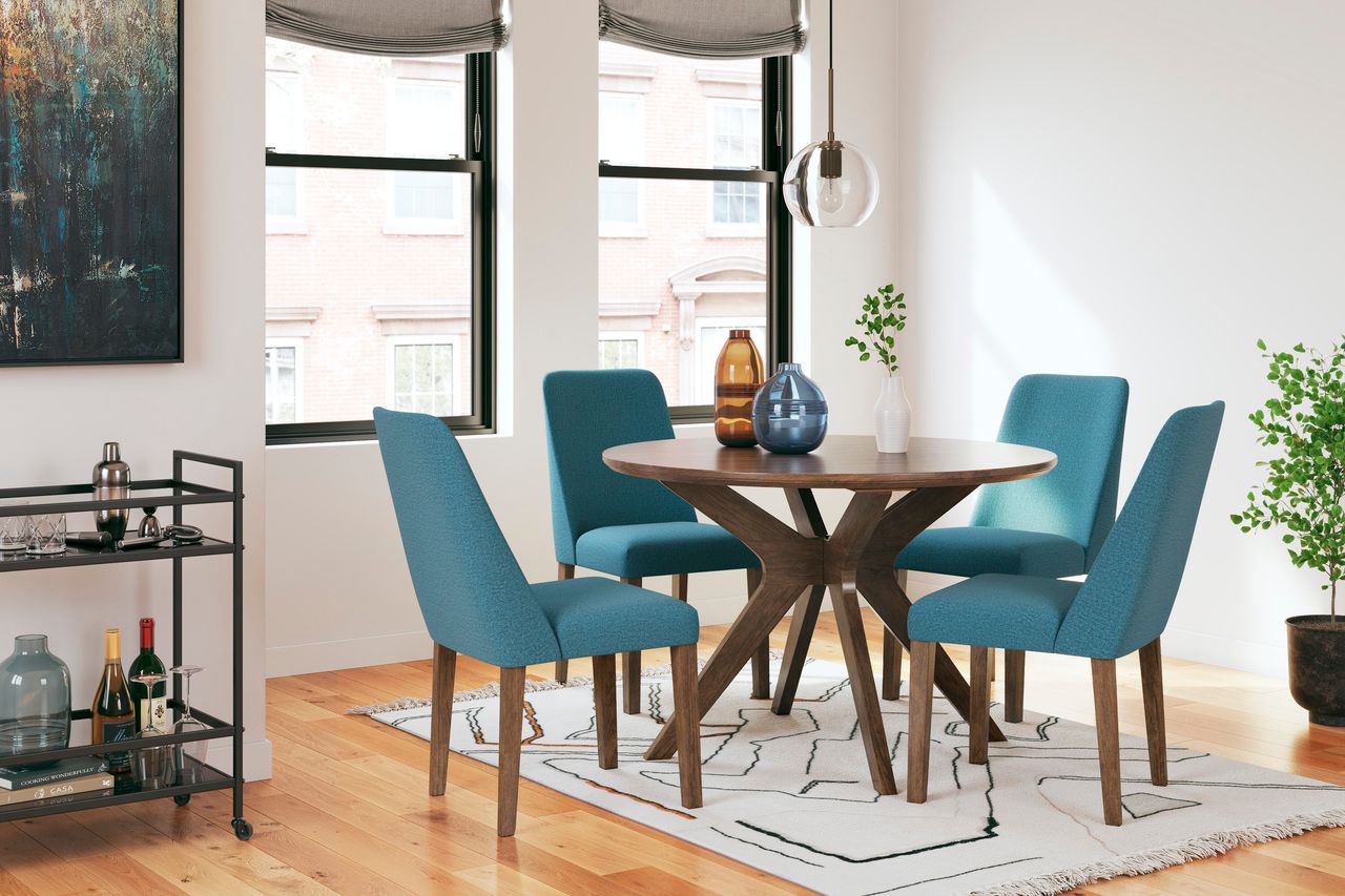 Lyncott Extension Dining Room Set In Blue and Brown D615D27