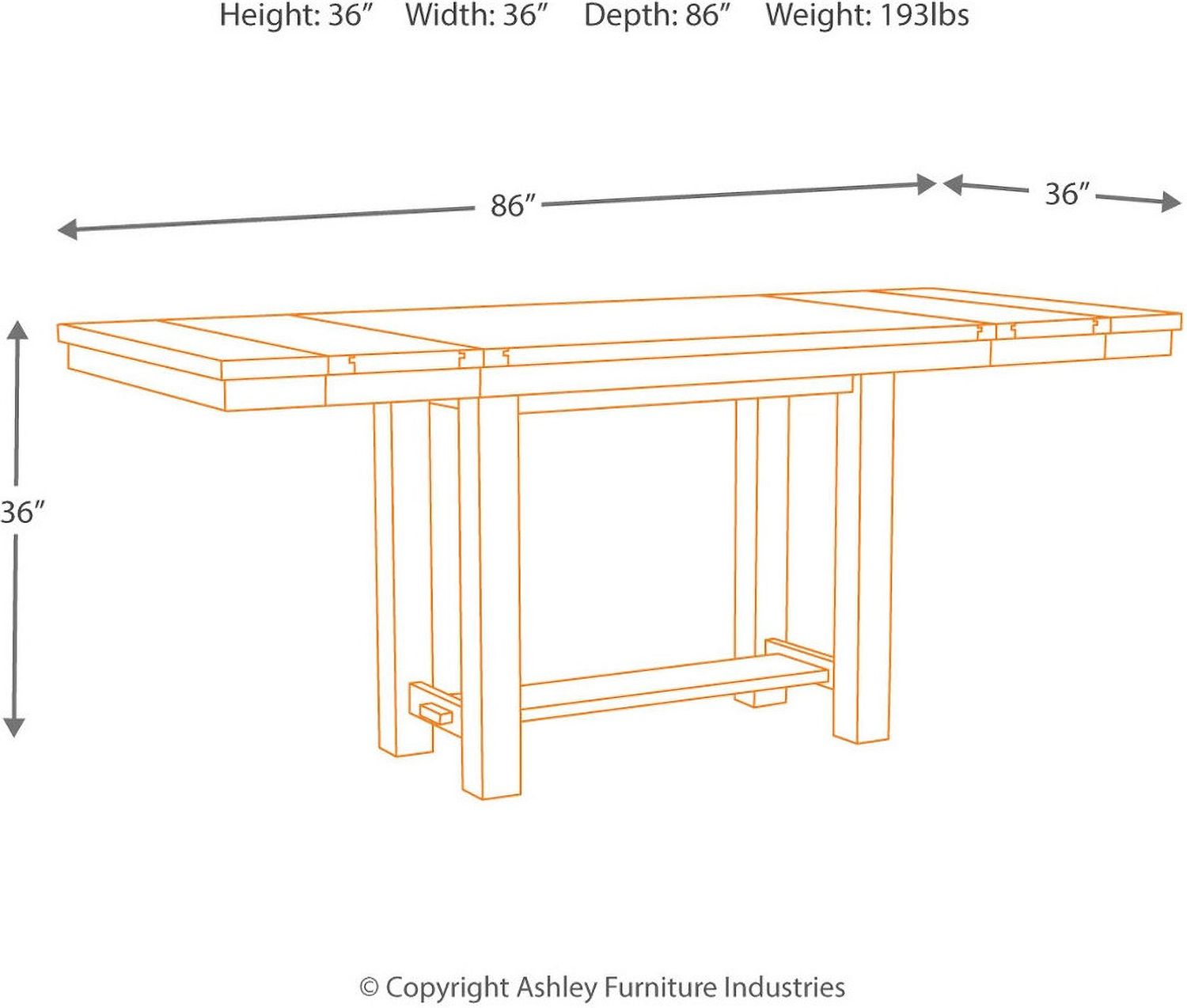 Ashley Furniture Moriville 36" Counter Height Dining Extension Table, Brown D63132