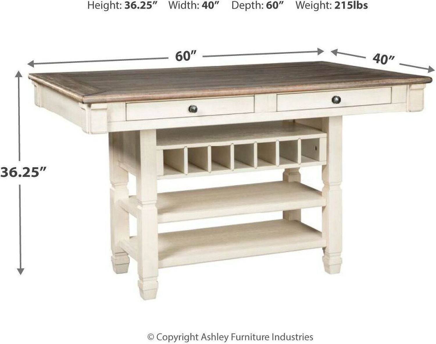 Bolanburg White and Gray Rectangular Counter Height Dining Table D64732
