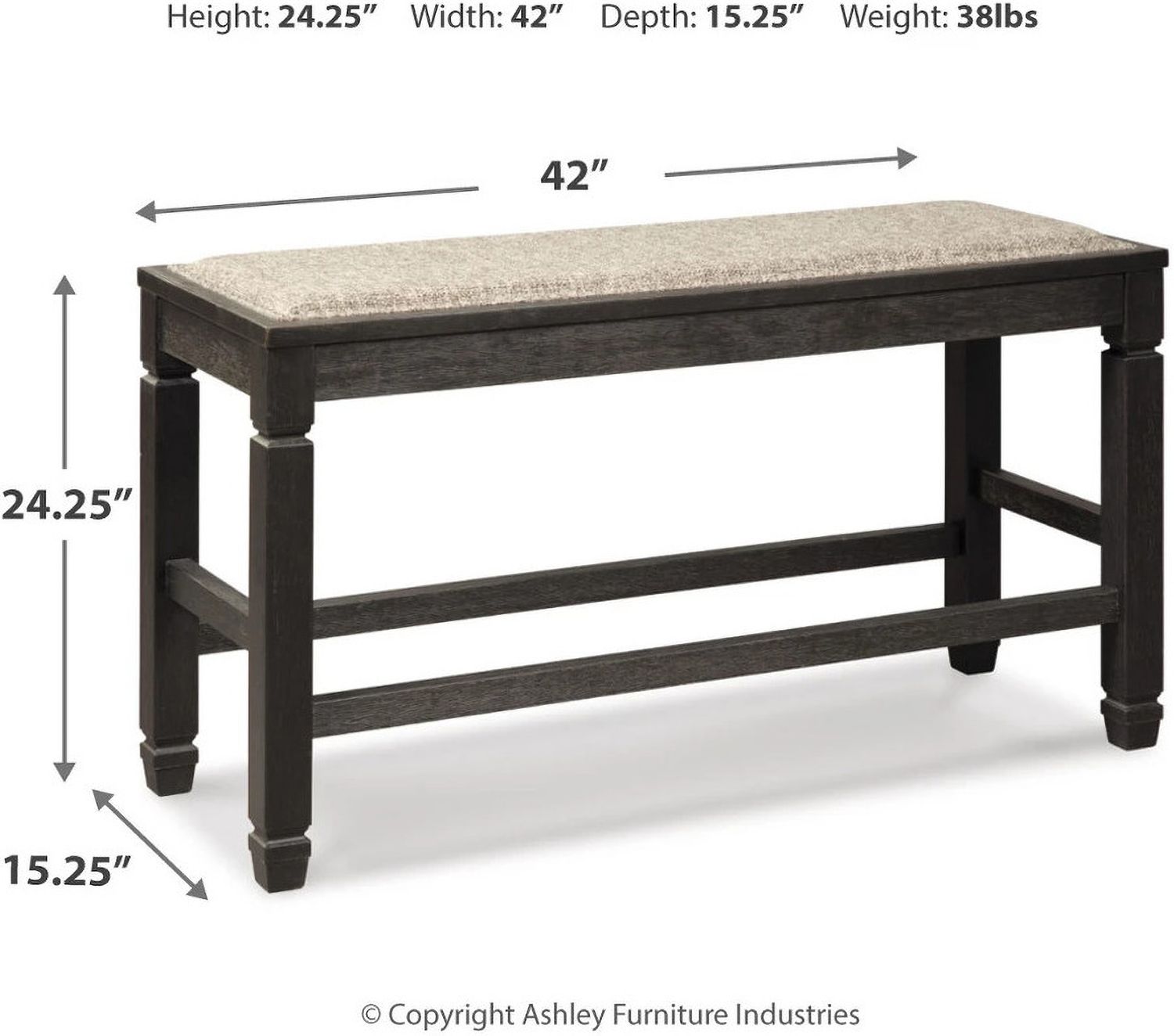 Tyler Creek Antique Black Double Counter Upholstered Bench D73609
