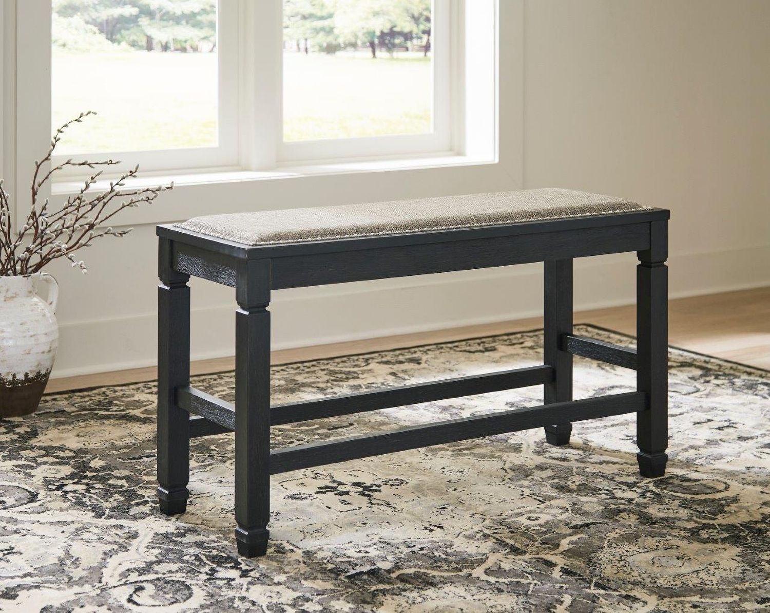 Tyler Creek Antique Black Double Counter Upholstered Bench D73609