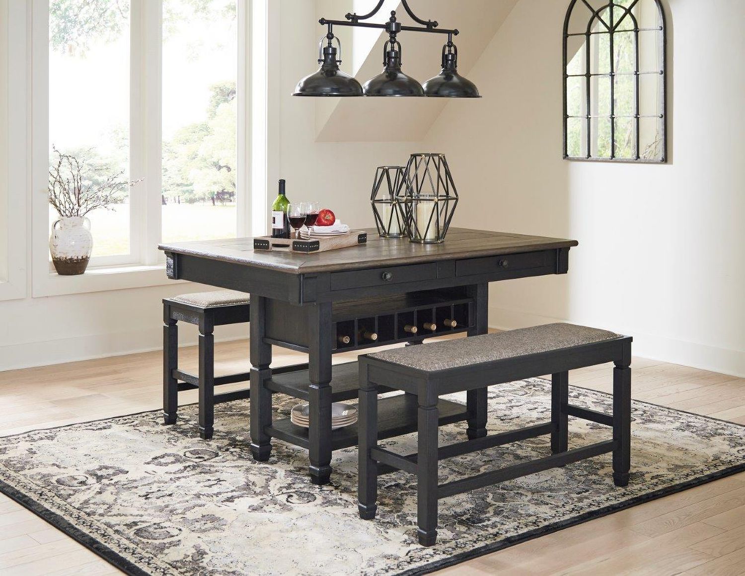Tyler Creek Antique Black Double Counter Upholstered Bench D73609