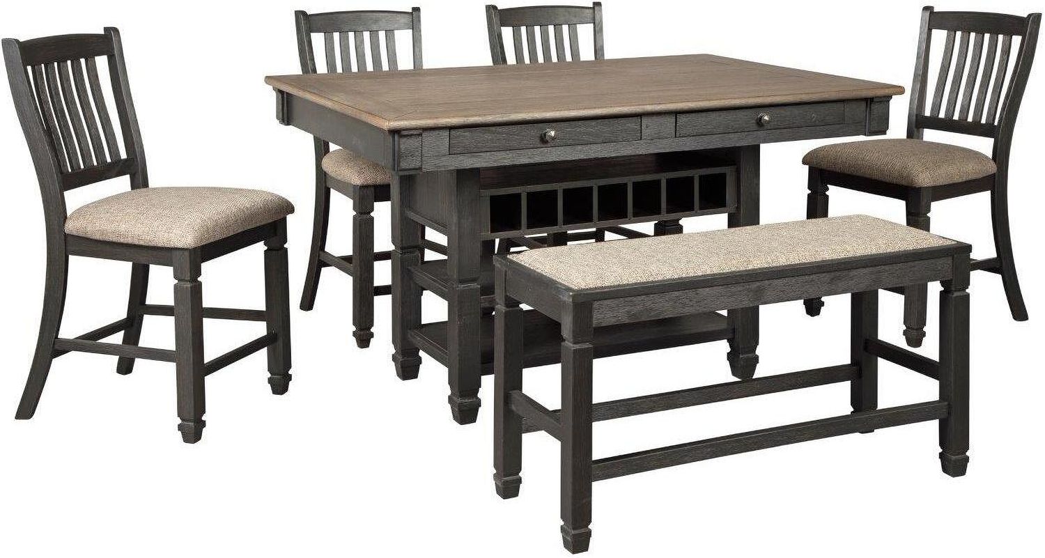 Tyler Creek Antique Black Double Counter Upholstered Bench D73609
