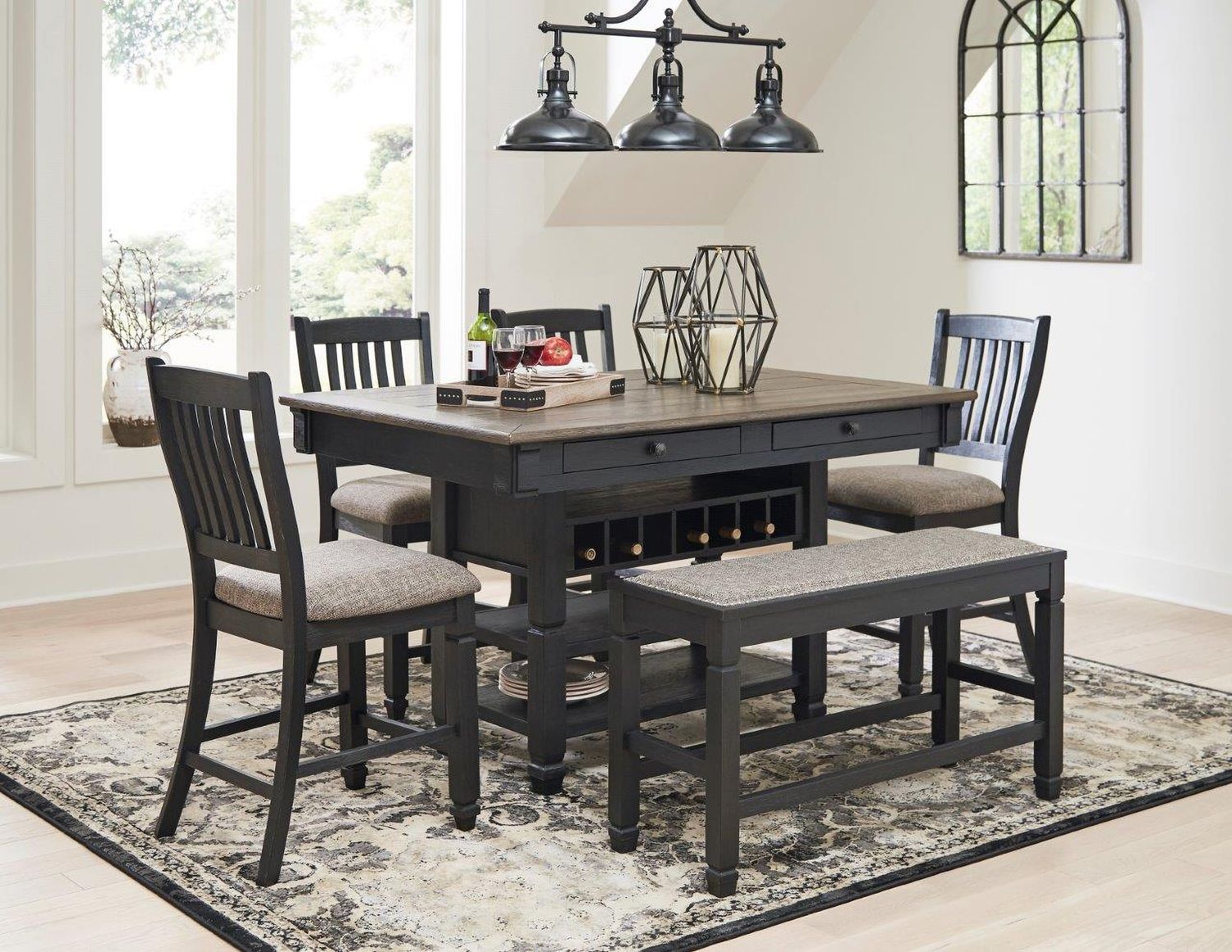 Tyler Creek Antique Black Double Counter Upholstered Bench D73609