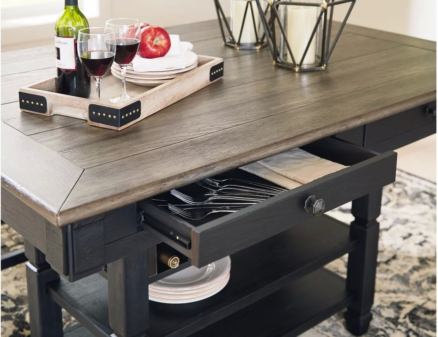 Tyler Creek Black And Gray Rectangular Counter Height Dining Table D73632