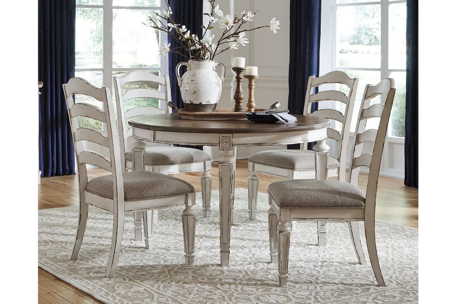 Realyn White Dining Upholstered Slatback Side Chair Set of 2 D74301