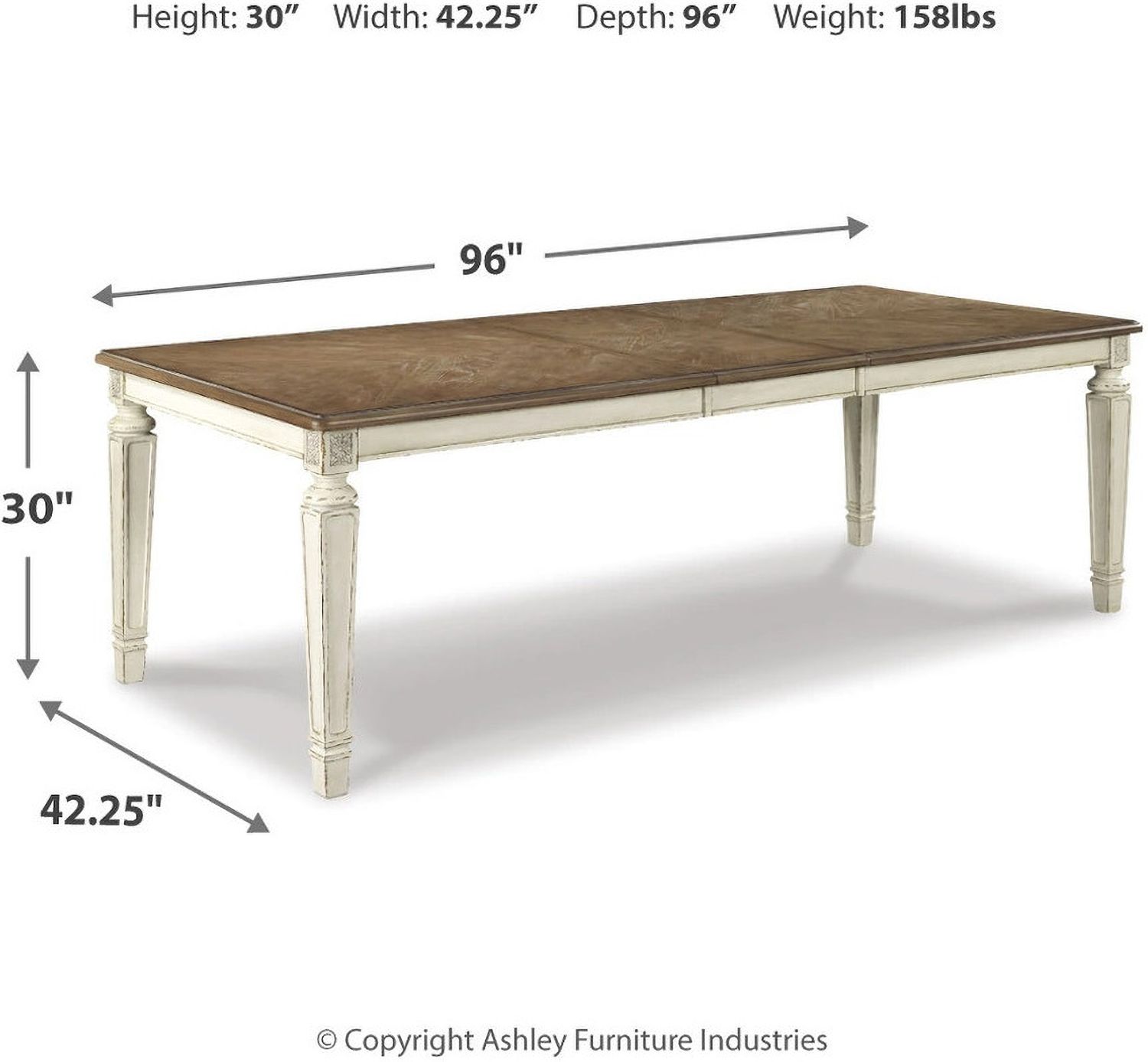 Realyn White Extendable Rectangular Dining Table D74345