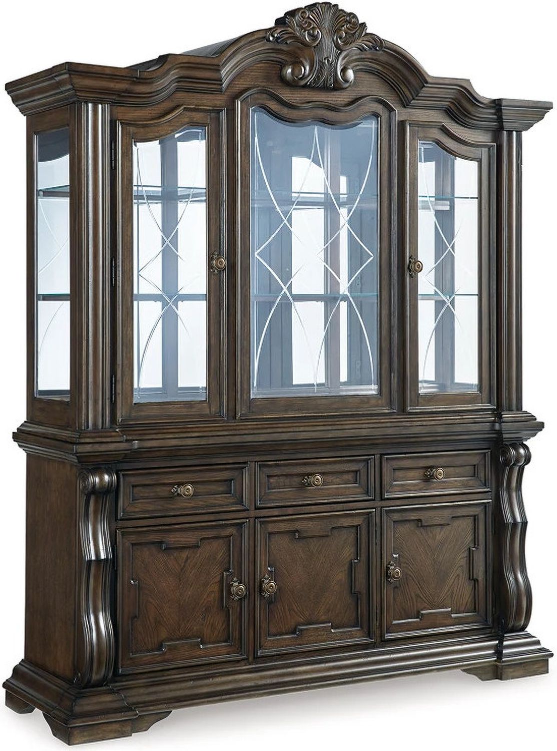Maylee Dining Buffet and Hutch In Dark Brown D947D1