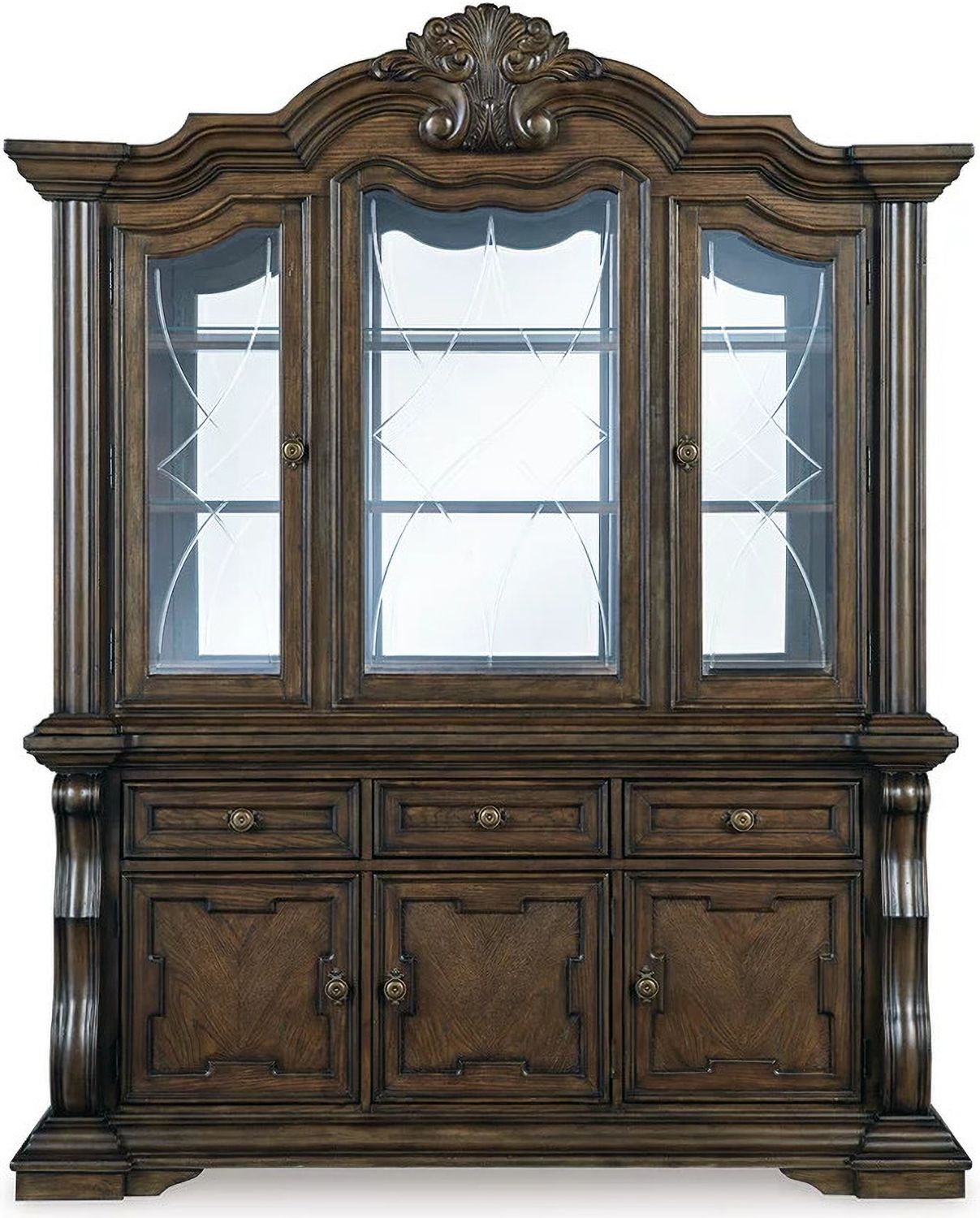 Maylee Dining Buffet and Hutch In Dark Brown D947D1