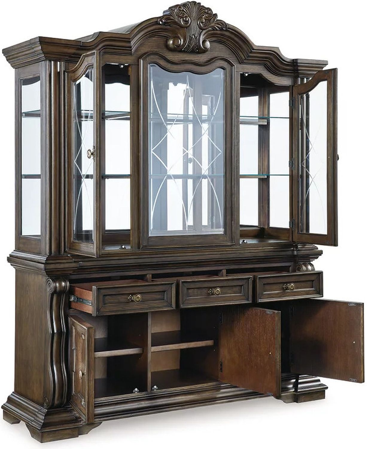 Maylee Dining Buffet and Hutch In Dark Brown D947D1